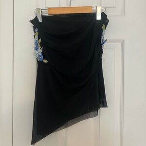 Ema Savahl Draped Asymmetrical Tube-top with Flower Decals